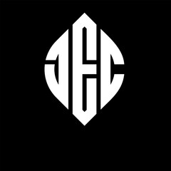 JEC circle letter logo design with circle and ellipse shape. JEC ellipse letters with typographic style. The three initials form a circle logo. JEC circle emblem abstract monogram letter mark vector.