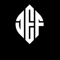 Fototapeta premium JEF circle letter logo design with circle and ellipse shape. JEF ellipse letters with typographic style. The three initials form a circle logo. JEF circle emblem abstract monogram letter mark vector.
