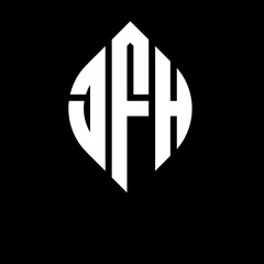JFH circle letter logo design with circle and ellipse shape. JFH ellipse letters with typographic style. The three initials form a circle logo. JFH circle emblem abstract monogram letter mark vector.