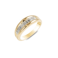 Yellow gold ring with diamonds isolated on white background.