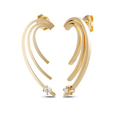 Yellow gold gemstone earrings isolated on white. Front side view on luxury earclips.