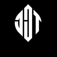 JJT circle letter logo design with circle and ellipse shape. JJT ellipse letters with typographic style. The three initials form a circle logo. JJT circle emblem abstract monogram letter mark vector.