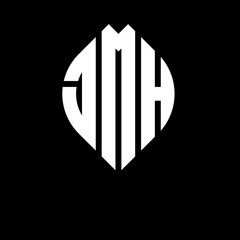 JMH circle letter logo design with circle and ellipse shape. JMH ellipse letters with typographic style. The three initials form a circle logo. JMH circle emblem abstract monogram letter mark vector.