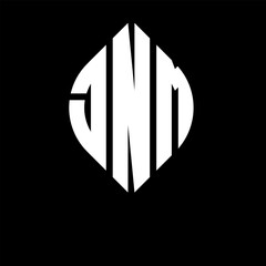 JNM circle letter logo design with circle and ellipse shape. JNM ellipse letters with typographic style. The three initials form a circle logo. JNM circle emblem abstract monogram letter mark vector.