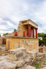 Palace of Minos, restored north entrance, ancient city of Knossos, Heraklion, Crete.