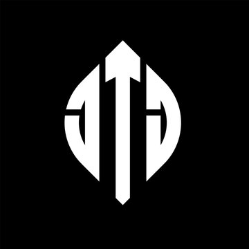 JTJ circle letter logo design with circle and ellipse shape. JTJ ellipse letters with typographic style. The three initials form a circle logo. JTJ circle emblem abstract monogram letter mark vector.
