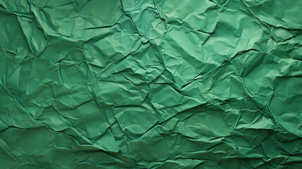 Crumpled paper texture in green color - ai generative