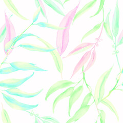 Eucalyptus leaves.Seamless pattern. Watercolor botanical illustration.