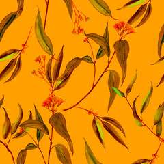 Eucalyptus leaves.Seamless pattern. Watercolor botanical illustration. - 704961688
