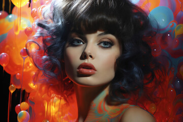 Obraz na płótnie Canvas portrait of a beautiful girl on a festive color background