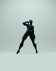 Fototapeta na wymiar Black female abstract voluptuous sculpture mysterious paranormal figure body strong pose 3d illustration render digital rendering