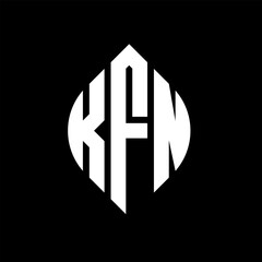 KFN circle letter logo design with circle and ellipse shape. KFN ellipse letters with typographic style. The three initials form a circle logo. KFN circle emblem abstract monogram letter mark vector.