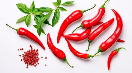 Composition with red chilipepper and cooking ingredients on white background