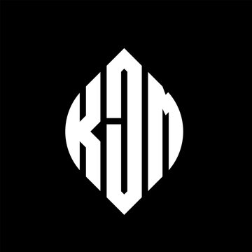 KJM circle letter logo design with circle and ellipse shape. KJM ellipse letters with typographic style. The three initials form a circle logo. KJM circle emblem abstract monogram letter mark vector.