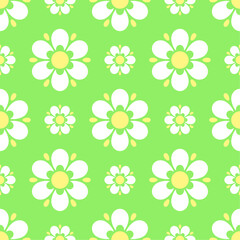 White stylized flowers on geen background. Vector seamless pattern. Best for textile, wallpapers, home decoration, wrapping paper, package and your design.