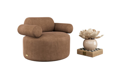 Free PNG an armchair in a empty room with a decor and light. Decorated home mockup with free space. 3d illustration, 3d rendering	