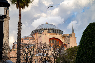 Fototapeta na wymiar View of Hagia Sophia from Sultanahmet Park.