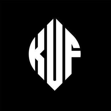 KUF circle letter logo design with circle and ellipse shape. KUF ellipse letters with typographic style. The three initials form a circle logo. KUF circle emblem abstract monogram letter mark vector.