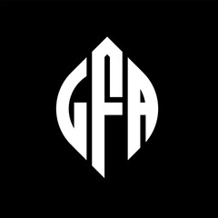 LFA circle letter logo design with circle and ellipse shape. LFA ellipse letters with typographic style. The three initials form a circle logo. LFA circle emblem abstract monogram letter mark vector.