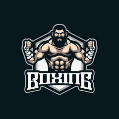 Boxing mascot logo design with modern illustration concept style for badge, emblem and t shirt printing. Kick boxing illustration for sport team.