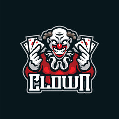 Clown mascot logo design with modern illustration concept style for badge, emblem and t shirt printing. Smart clown illustration with cards in hand.