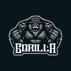 Gorilla mascot logo design with modern illustration concept style for badge, emblem and t shirt printing. Angry gorilla illustration for sport and esport team.