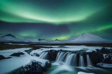 Ethereal dance of the Aurora Borealis illuminating the northern night sky. generative ai
