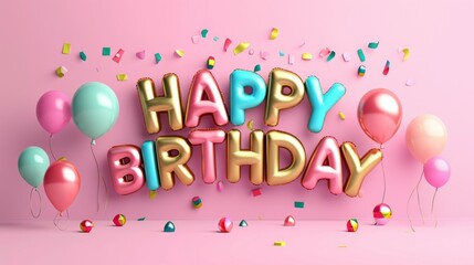 Happy birthday vector illustration - Golden foil confetti and white and glitter gold balloons. for baby and kids