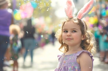 Fototapeta na wymiar Cute little girl in bunny ears. Easter concept.
