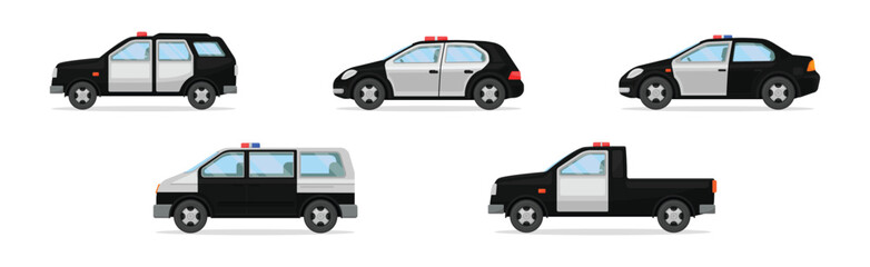 Police Patrol Vehicle with Car and Siren Vector Set