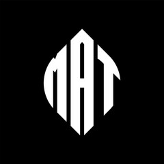 MAT circle letter logo design with circle and ellipse shape. MAT ellipse letters with typographic style. The three initials form a circle logo. MAT circle emblem abstract monogram letter mark vector.