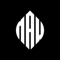 MAW circle letter logo design with circle and ellipse shape. MAW ellipse letters with typographic style. The three initials form a circle logo. MAW circle emblem abstract monogram letter mark vector.