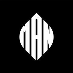 MAN circle letter logo design with circle and ellipse shape. MAN ellipse letters with typographic style. The three initials form a circle logo. MAN circle emblem abstract monogram letter mark vector.