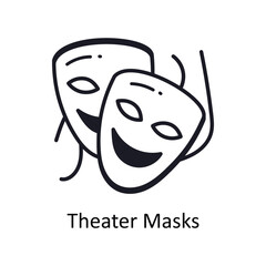 Theater masks vector outline doodle Design illustration. Symbol on White background EPS 10 File