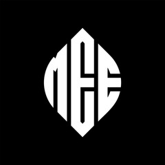 Obraz premium MEE circle letter logo design with circle and ellipse shape. MEE ellipse letters with typographic style. The three initials form a circle logo. MEE circle emblem abstract monogram letter mark vector.