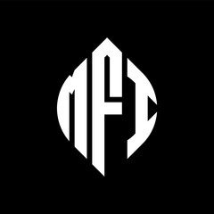 MFI circle letter logo design with circle and ellipse shape. MFI ellipse letters with typographic style. The three initials form a circle logo. MFI circle emblem abstract monogram letter mark vector.
