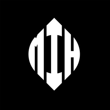 MIH circle letter logo design with circle and ellipse shape. MIH ellipse letters with typographic style. The three initials form a circle logo. MIH circle emblem abstract monogram letter mark vector.