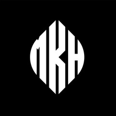 MKH circle letter logo design with circle and ellipse shape. MKH ellipse letters with typographic style. The three initials form a circle logo. MKH circle emblem abstract monogram letter mark vector.
