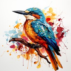 Bird colorful design. element decoration for posters and wall art,  banner design Isolated White Background music covers. modern art. bird wildlife in dynamic pose vector
