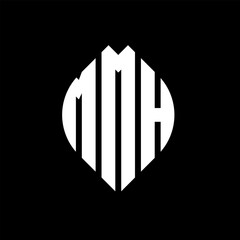 MMH circle letter logo design with circle and ellipse shape. MMH ellipse letters with typographic style. The three initials form a circle logo. MMH circle emblem abstract monogram letter mark vector.