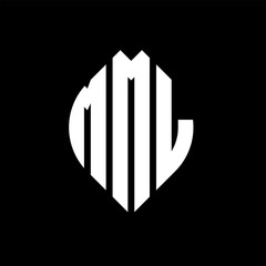 MML circle letter logo design with circle and ellipse shape. MML ellipse letters with typographic style. The three initials form a circle logo. MML circle emblem abstract monogram letter mark vector.