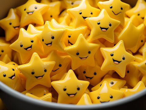 Plastic yellow emoji star background