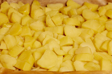 cleaned and cut potatoes ready to be cooked.