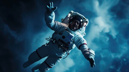 Astronaut in spacesuit flying in outer space - obrazy, fototapety, plakaty