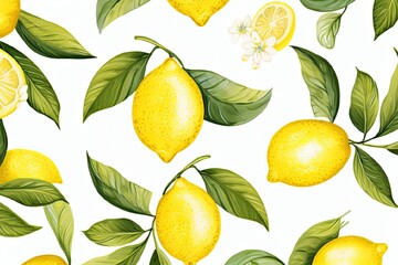 lemon blossoms, lemons on a white background, citrus slices, lemons on a twig, green leaves, lemon juice, yellow fruits