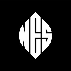 Fototapeta premium NES circle letter logo design with circle and ellipse shape. NES ellipse letters with typographic style. The three initials form a circle logo. NES circle emblem abstract monogram letter mark vector.