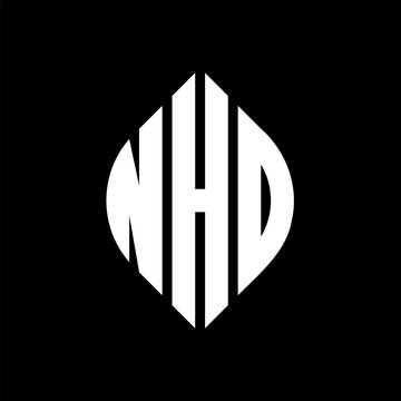NHD circle letter logo design with circle and ellipse shape. NHD ellipse letters with typographic style. The three initials form a circle logo. NHD circle emblem abstract monogram letter mark vector.