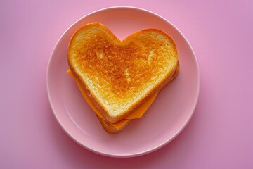 heart shaped toast on pink plate