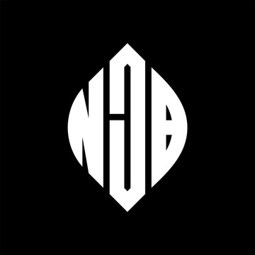 NJB circle letter logo design with circle and ellipse shape. NJB ellipse letters with typographic style. The three initials form a circle logo. NJB circle emblem abstract monogram letter mark vector.