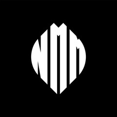 NMM circle letter logo design with circle and ellipse shape. NMM ellipse letters with typographic style. The three initials form a circle logo. NMM circle emblem abstract monogram letter mark vector.